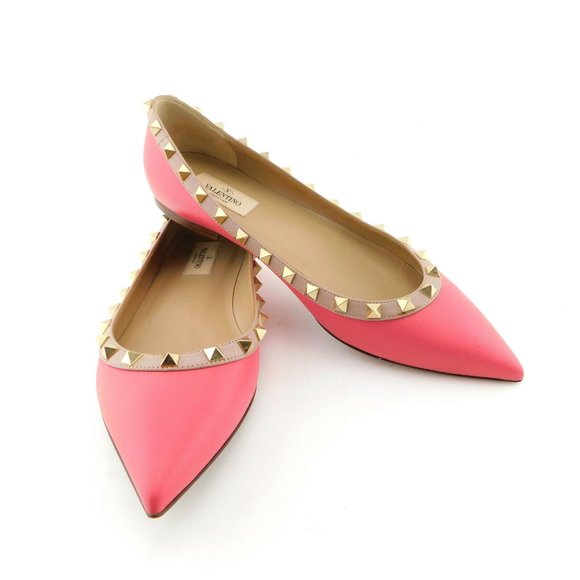 VALENTINO Rockstud Pink Studded Ballerina Flats 39